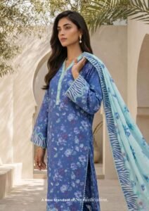 Royal Blue Floral Digital Printed Lawn 3 Piece Unstitched Suit
