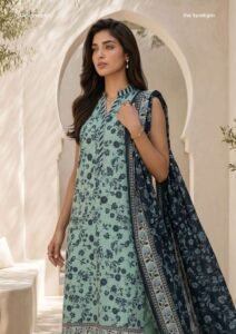 Olive Green Floral Digital Printed Lawn 3 Piece Unstitched Suit