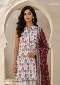 Maroon Floral Digital Printed Lawn 3 Piece Unstitched Suit