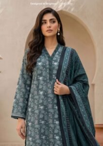 Teal Floral Digital Printed Lawn 3 Piece Unstitched Suit