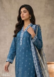 Blue Digital Printed Lawn 3 Piece Unstitched Suit