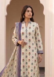 Cream Floral Digital Printed Lawn 3 Piece Unstitched Suit