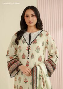 Cream Digital Printed Lawn 3 Piece Suit with Printed Dupatta