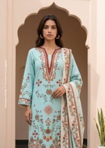 Sky Blue Digital Printed Slub Lawn 3 Piece Unstitched Suit