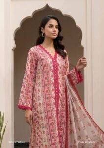 Ivory Pink Digital Printed Lawn 3 Piece Suit with Denting Lawn Dupatta