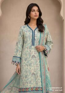 Ocean Breeze Digital Printed Lawn 3 Piece Suit with Denting Lawn Dupatta