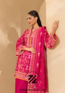 Pink Digital Printed Lawn 3 Piece Suit with Printed Dupatta